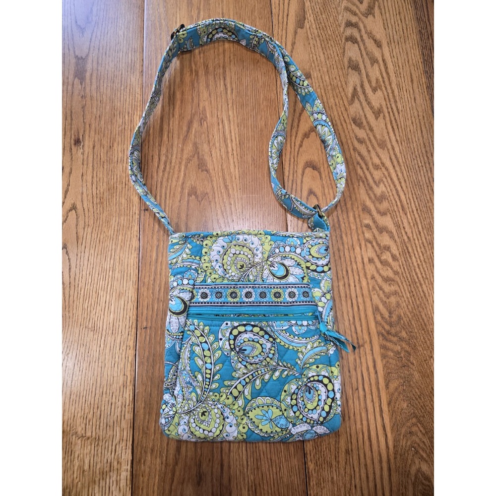 Vera Bradley Crossbody Shoulder Bag Turquoise Blue Green Paisley Quilted Cotton